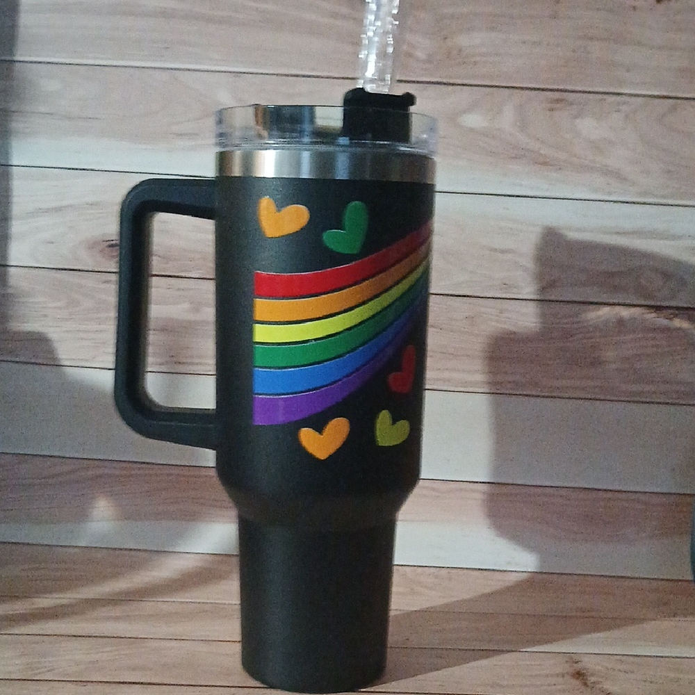 Black Travel Mug with Rainbow Design